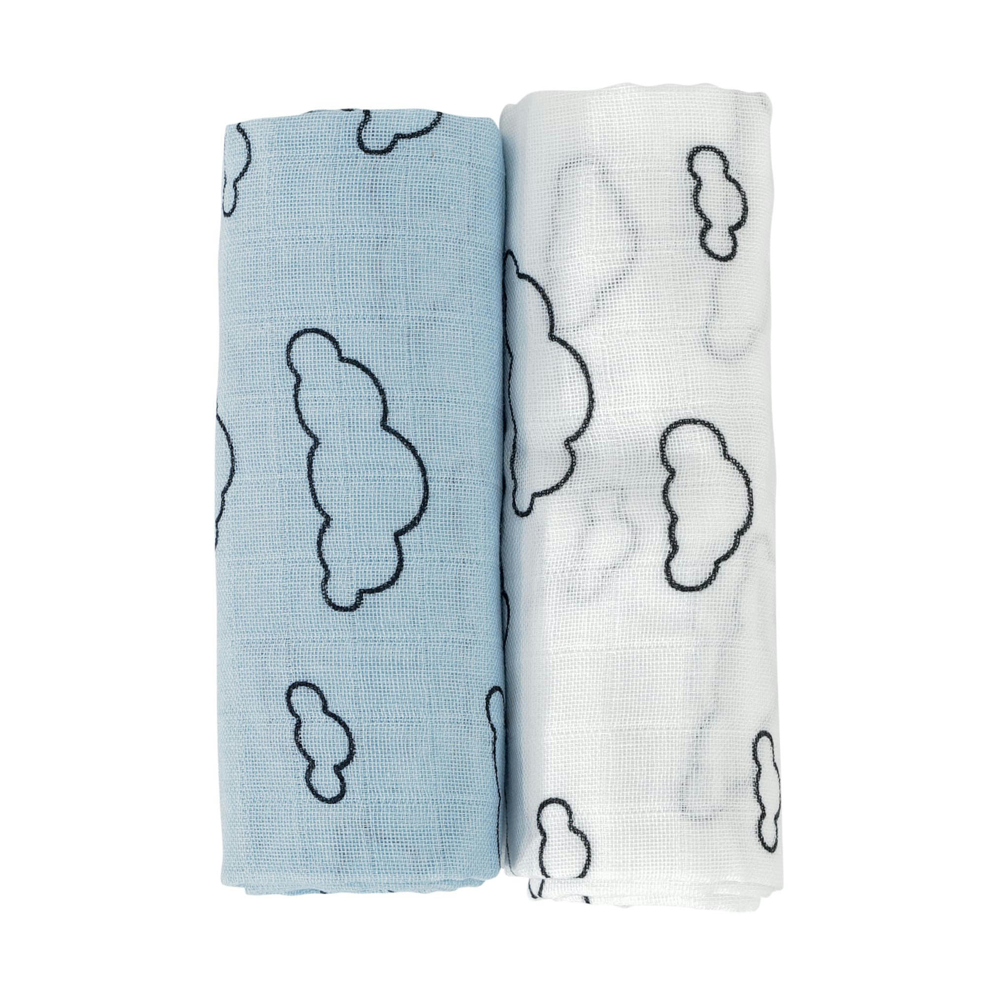 - Lot de 2 langes bébé - Modèle Nuage bébé 115X115 cm Bleu