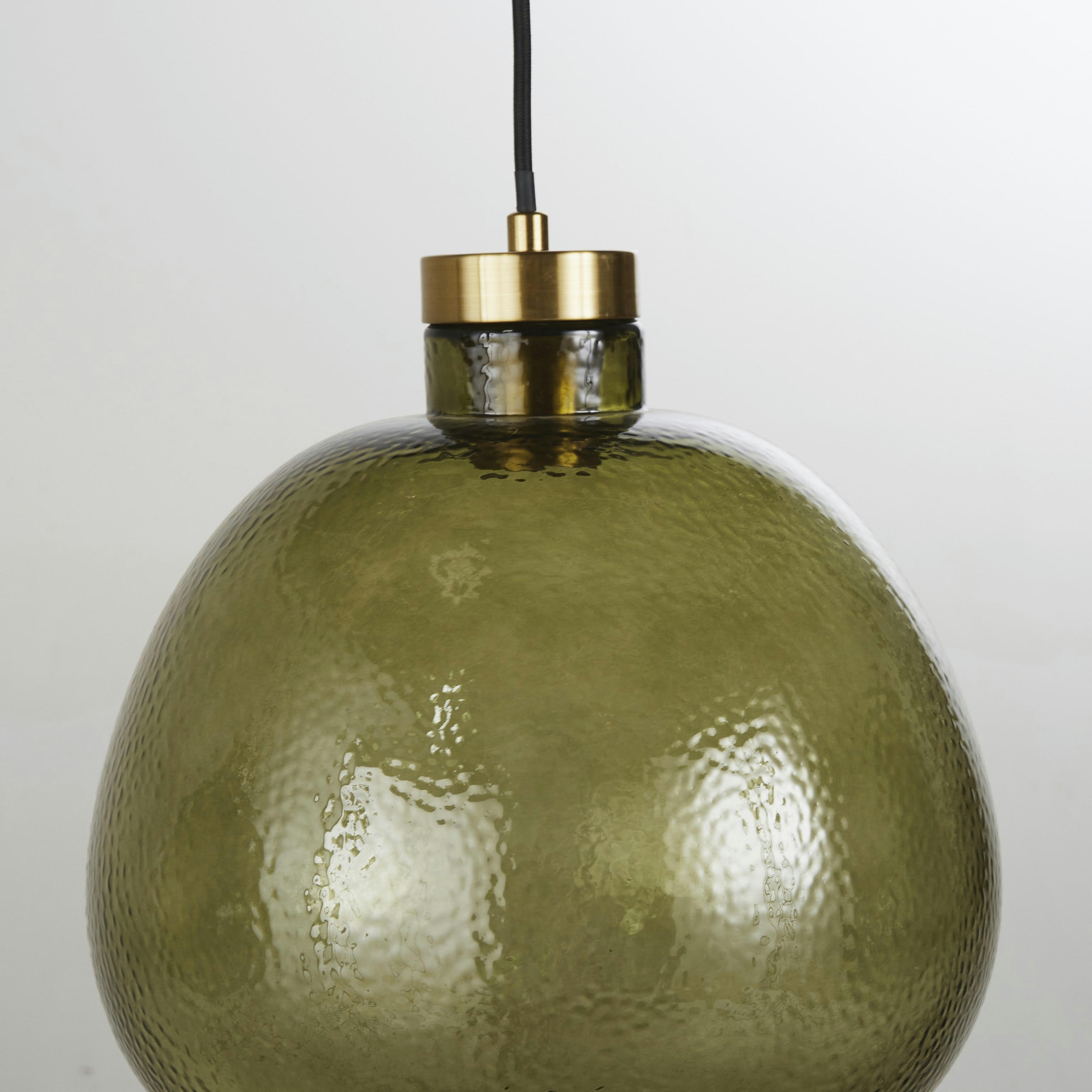 GABRIEL - Suspension rampe 3 abat-jours en verre martelé vert