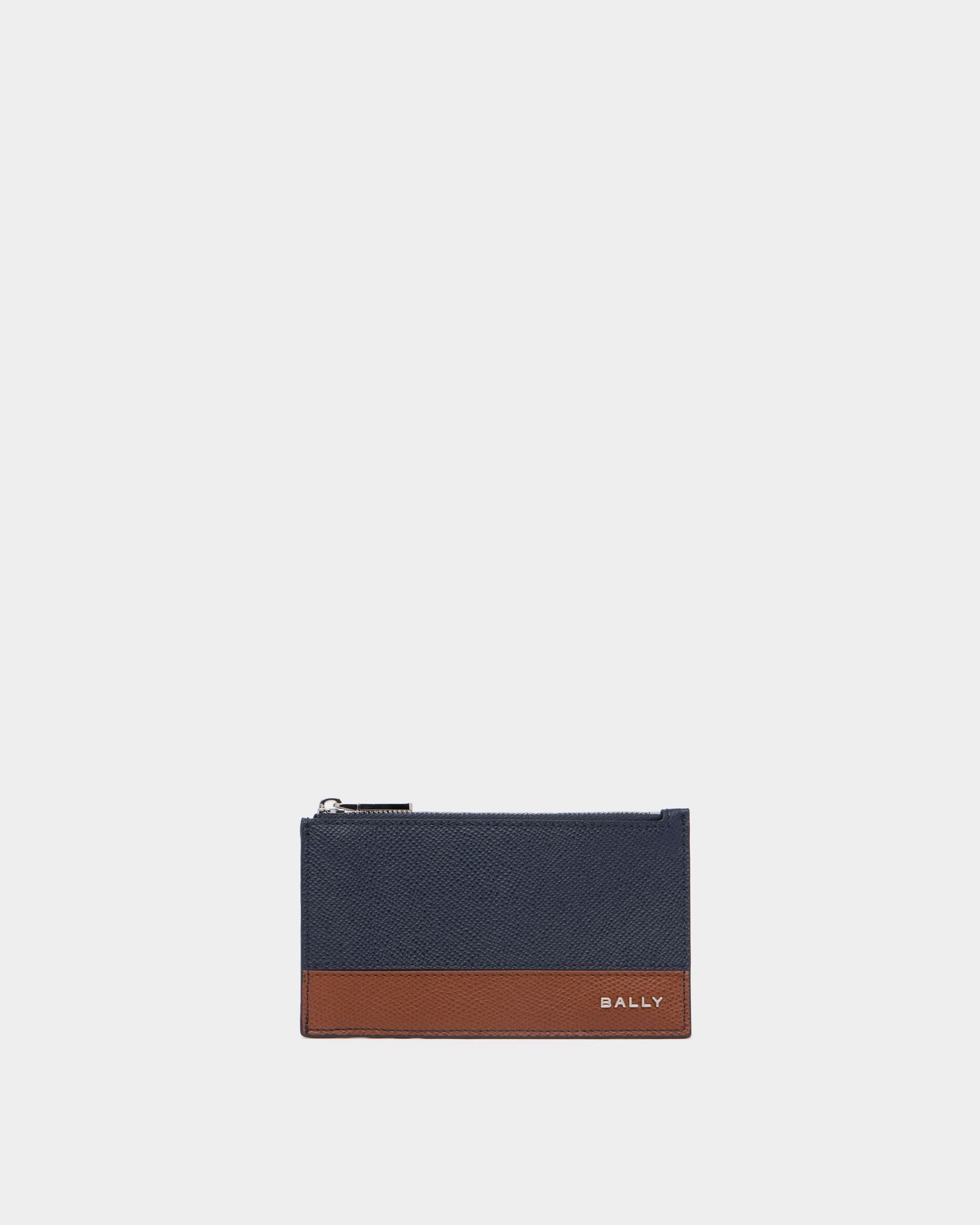 Bally Essential Card Holder in Navy Blue Grained Leather