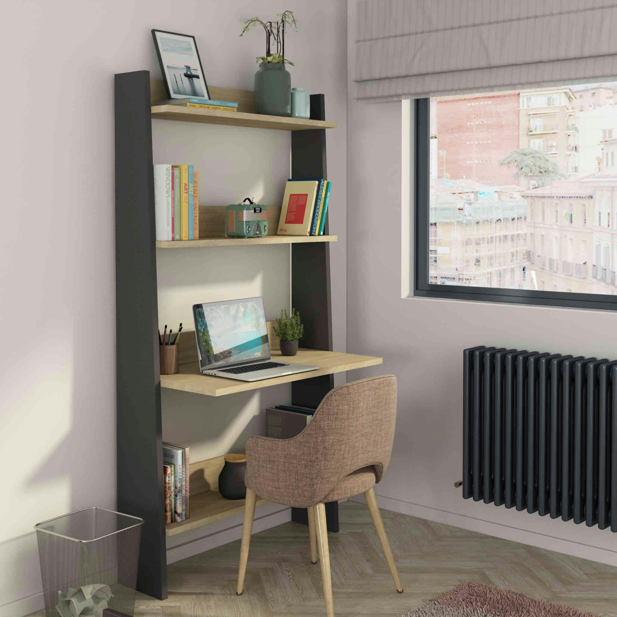 - Bibliothèque 3 étagères avec bureau intégré en bois