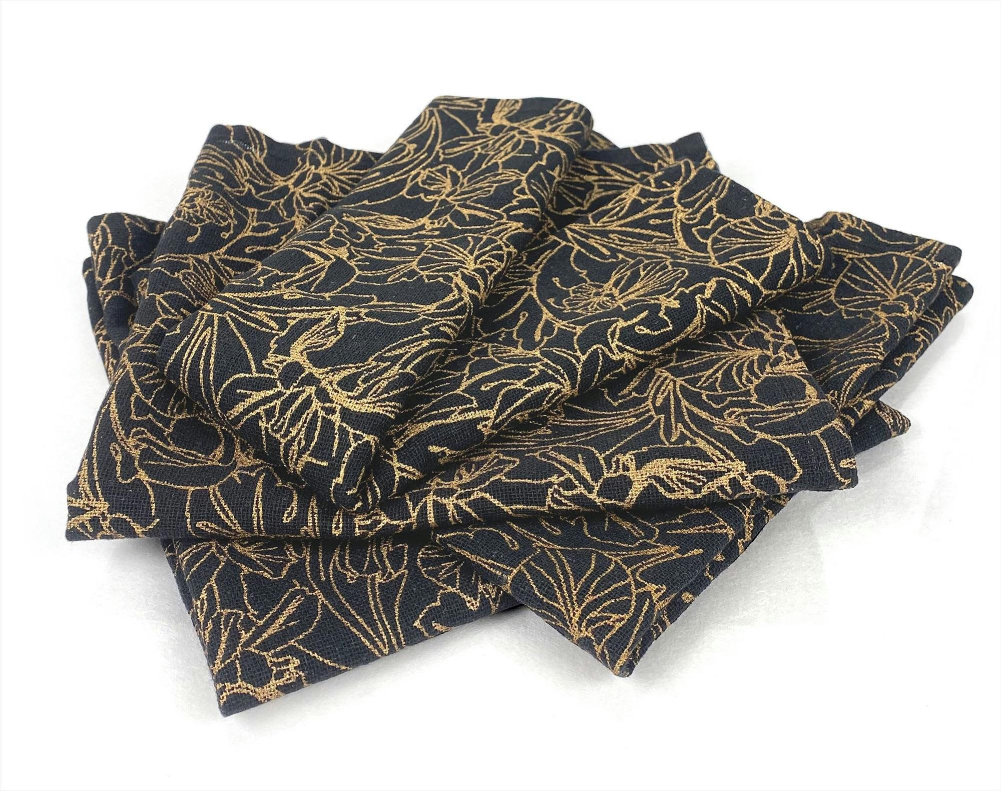 FLEUROR - Lot de 4 serviettes de table 43x43 noir en coton