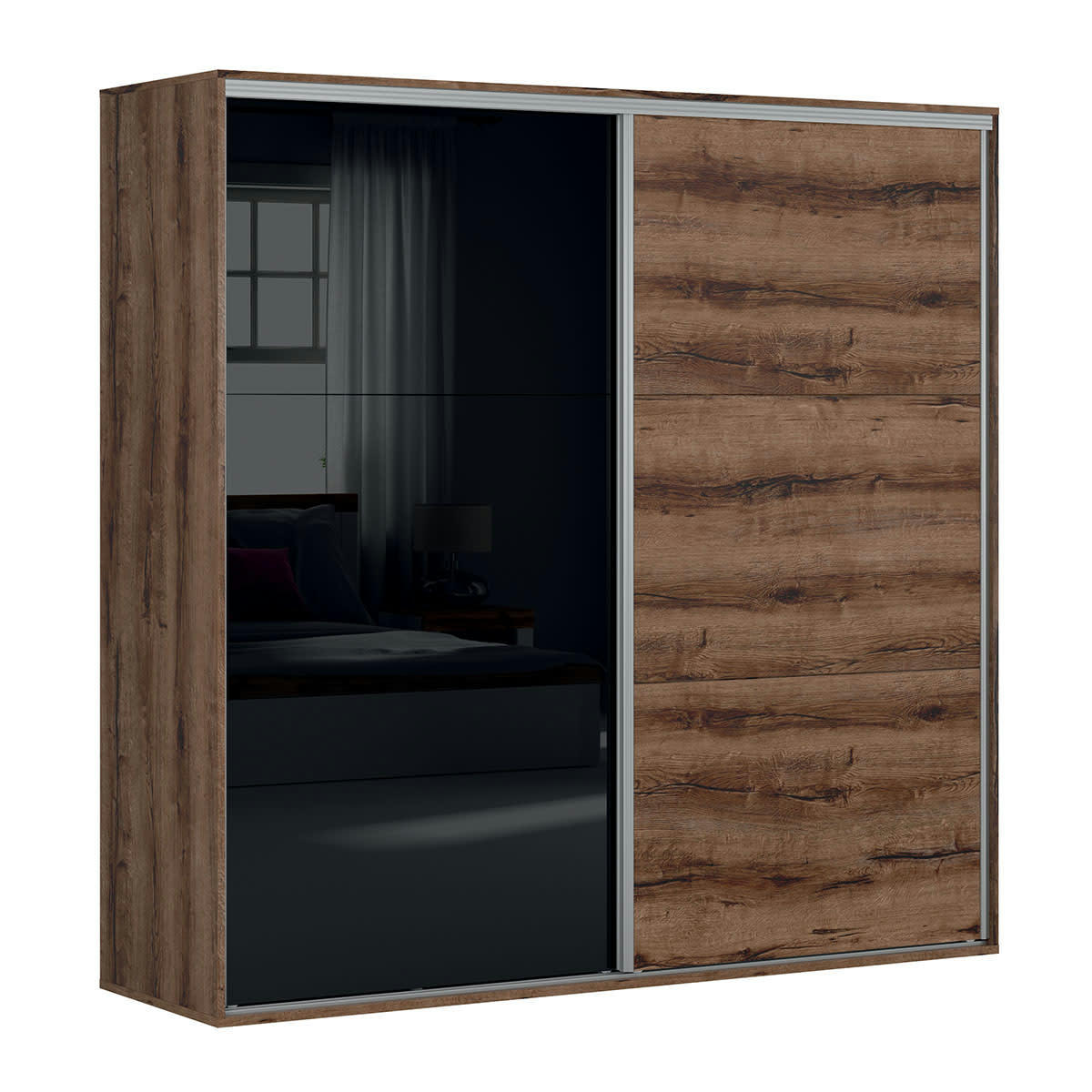 - Armoire 2 portes L220 x H218 cm stratifiés naturel et noir