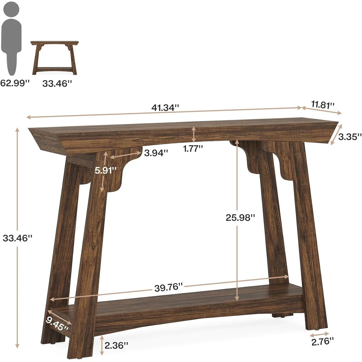 Wood Console Table, 2-Tier Narrow Entryway Table with Storage Shelf