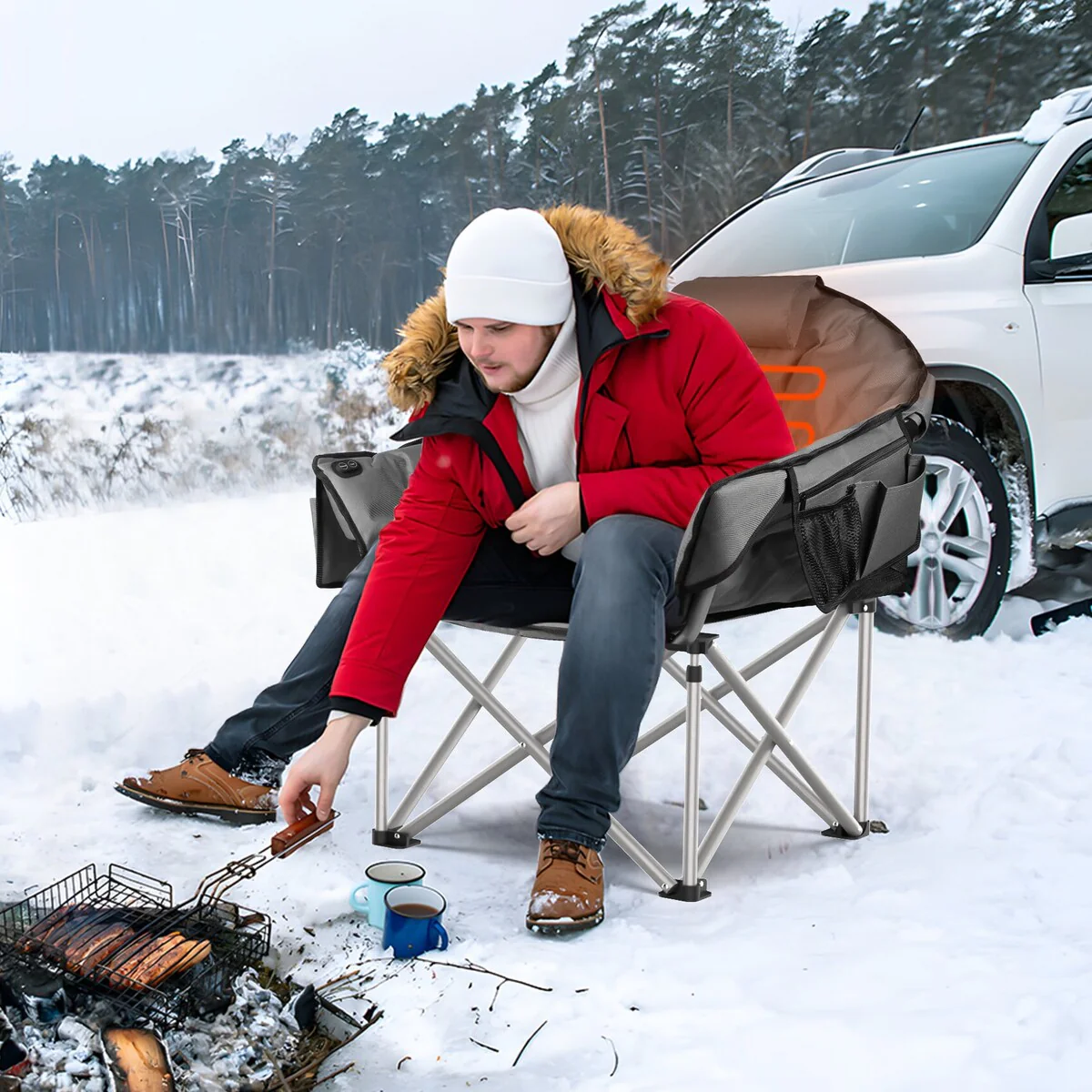 Heated Camping Chair Oversized, Padded Heated Chair Outdoor Sports, 3 Heating Levels Adjustable Camping Chairs for Adults