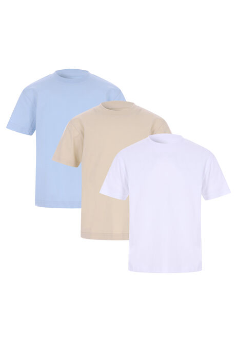 Younger Boys 3pk Blue Cotton T-Shirts