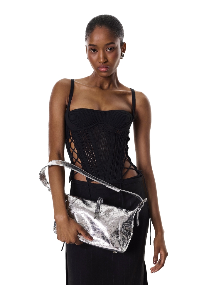 Silver metallic leather handbag