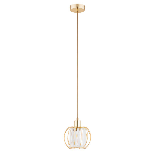 Lampa wisząca złoto-przezroczysta KRISTAL 1xE27x15W wym: 90x20x20 cm Alfa
