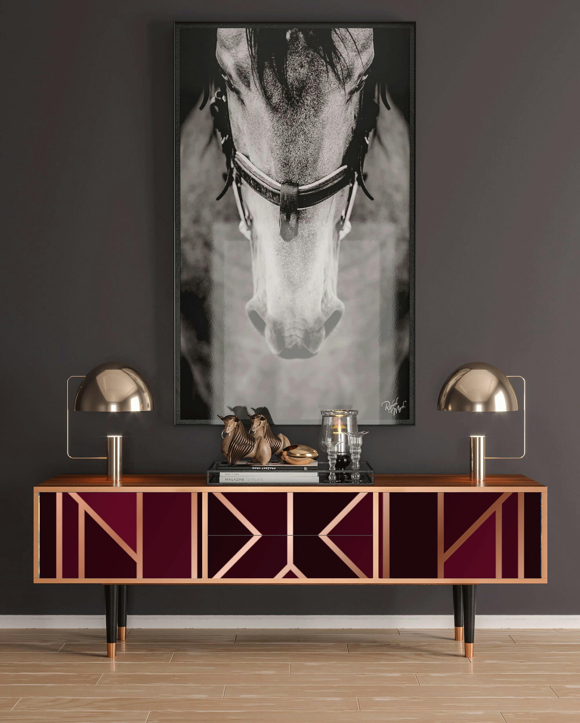 BURGUNDY JEWELERY - Meuble TV  bordeaux 2 tiroirs et 2 portes L 170 cm