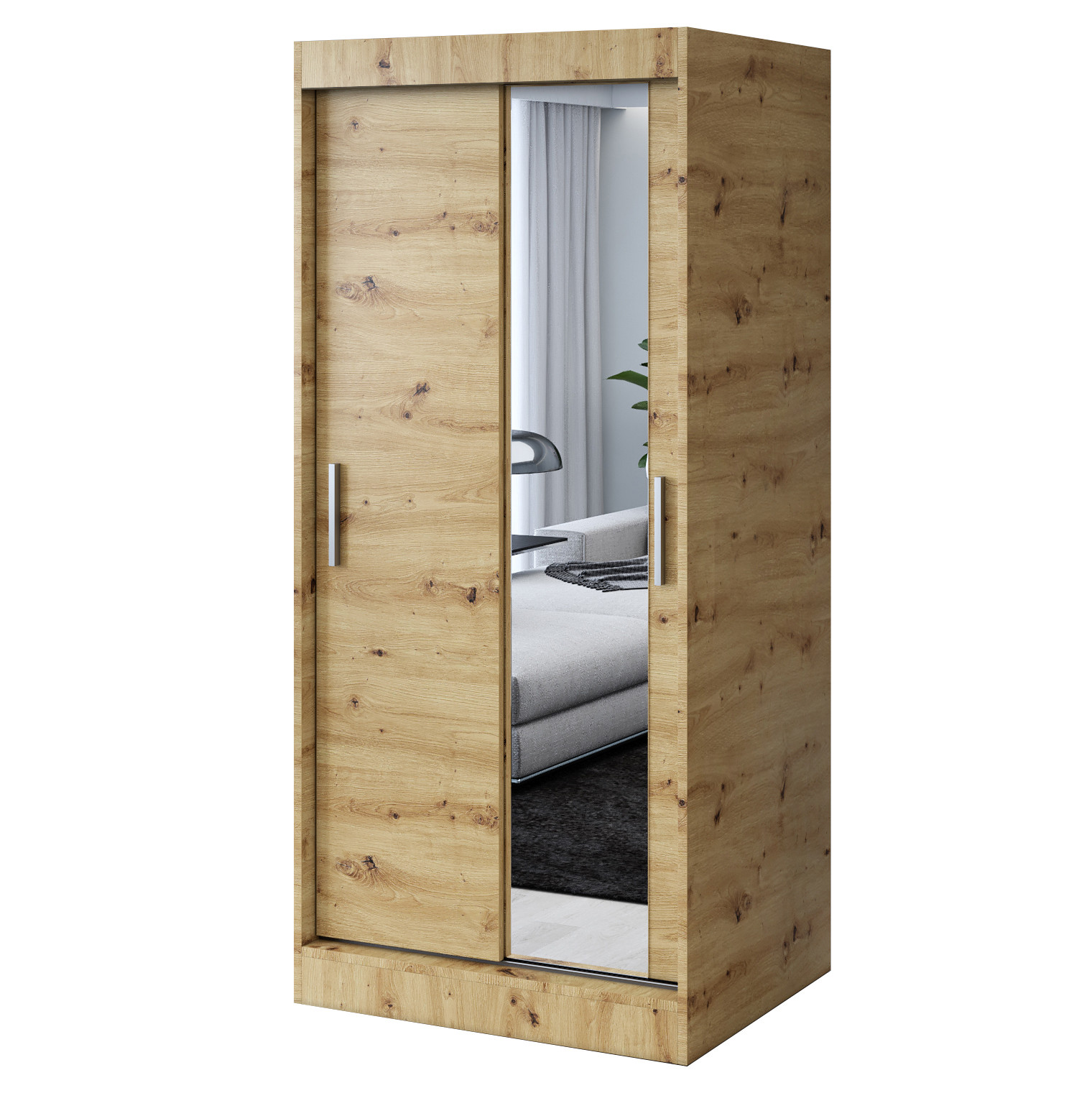 Szafa przesuwna 1x Lustro 90x200 Hugo, Dąb Artisan