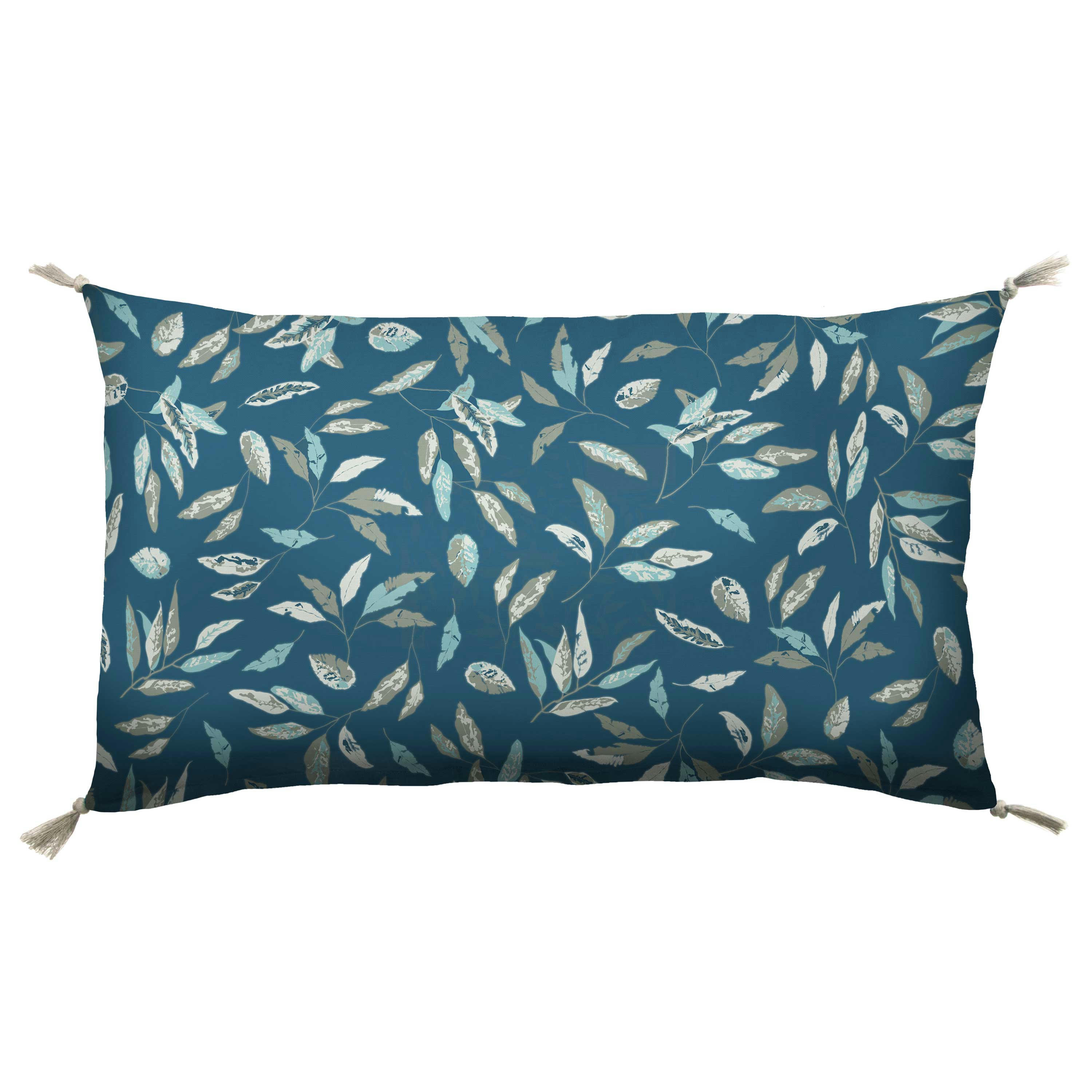 OMBRE VÉGÉTALE - Coussin imprimé en coton 33x57cm Indigo, Kaki