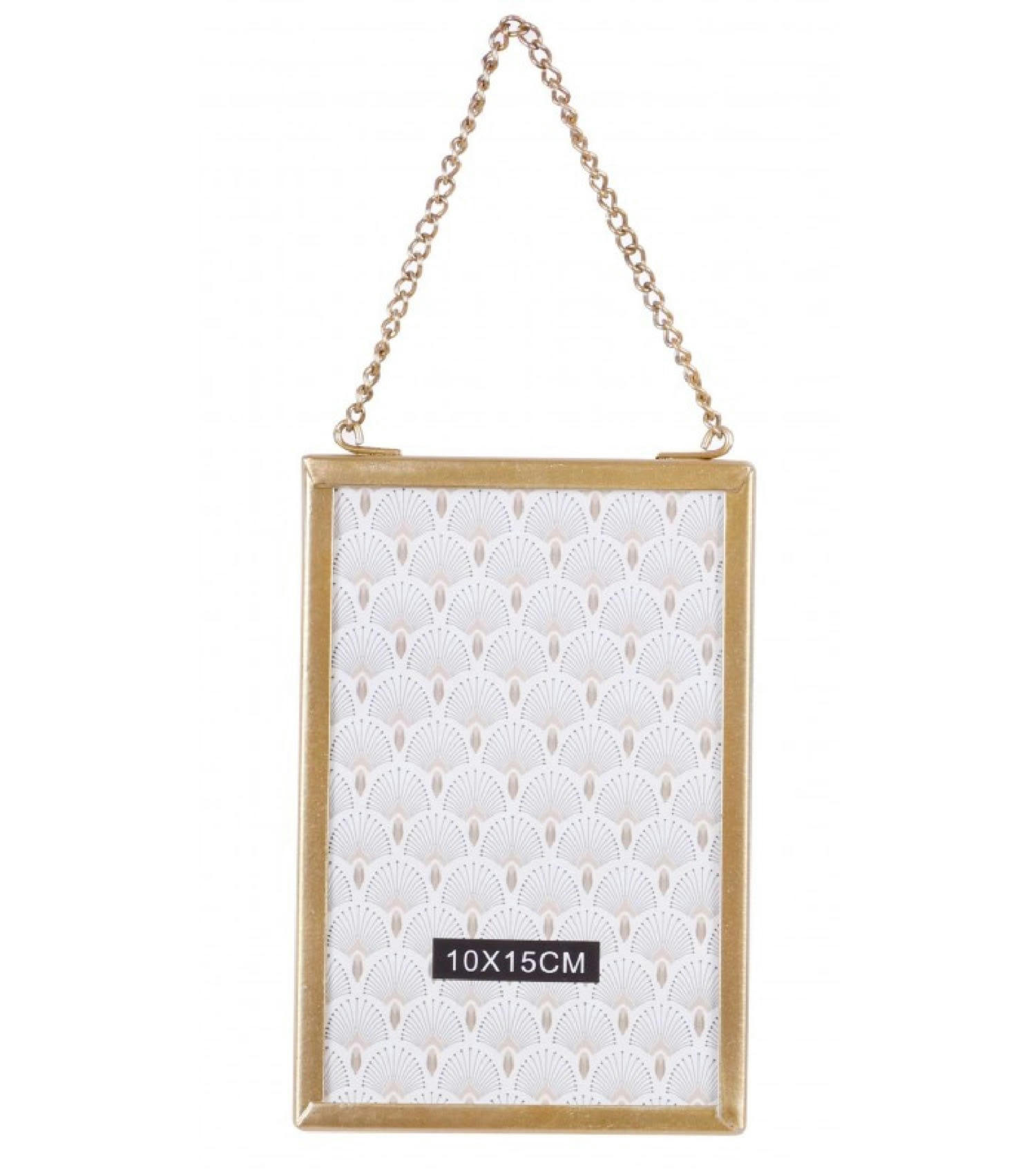 GOLD HOME - Cadre photo mural en verre et métal doré avec chaînette 10x15cm