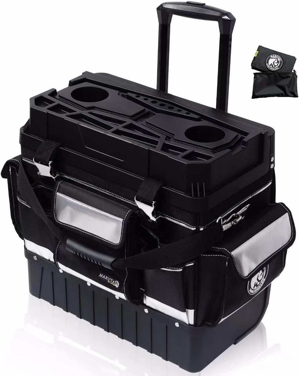 MARUTAI 18'' Rolling Tool Bag with Wheels, Tool Bags Organizer, with Telescopic Handle and Waterproof Cover, 330lbs Load Rated, Storage Manager Toolbox for Camping, Construction Sites