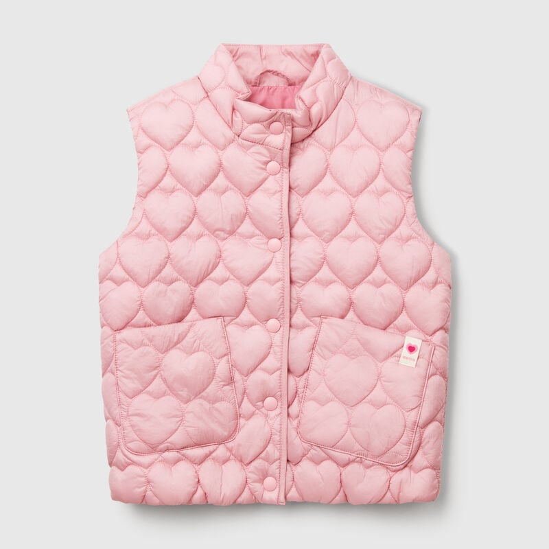 Padded vest with heart-shaped quilting