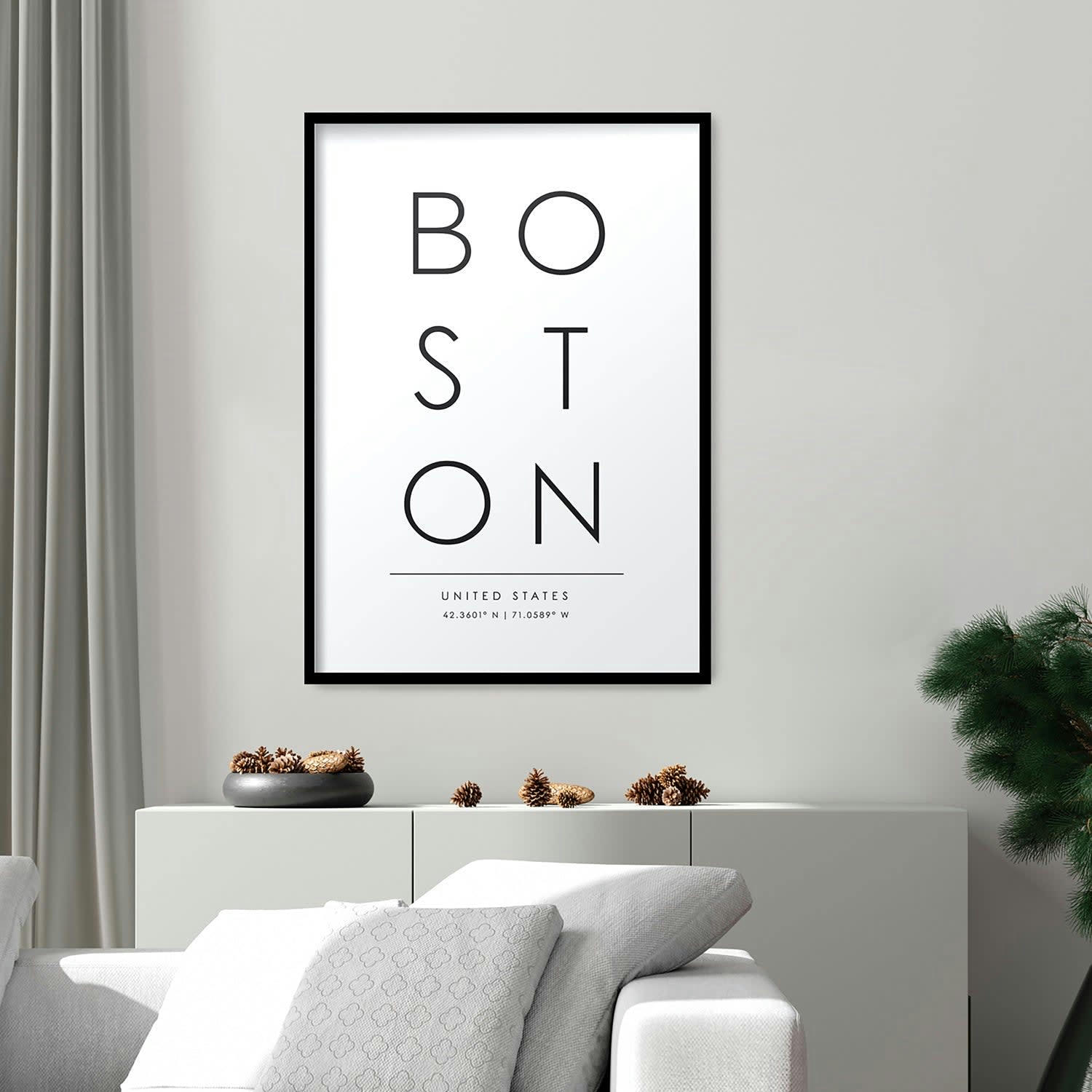 CIUDADES - Affiche avec cadre noir - Boston - 30x40