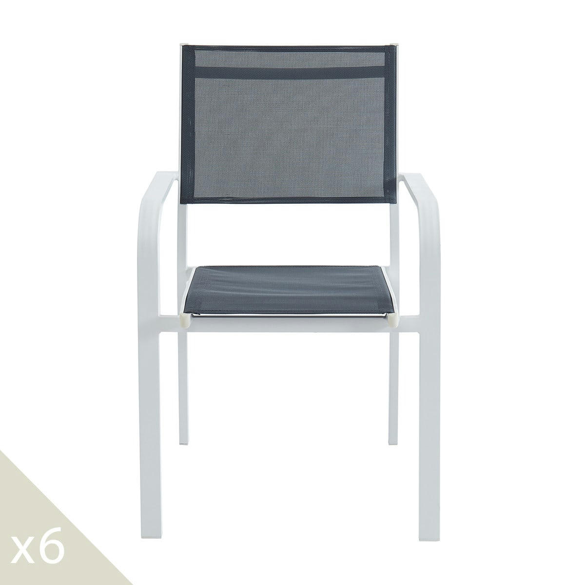 PALAWAN - Lot de 6 chaises de jardin en aluminium blanc et textilène