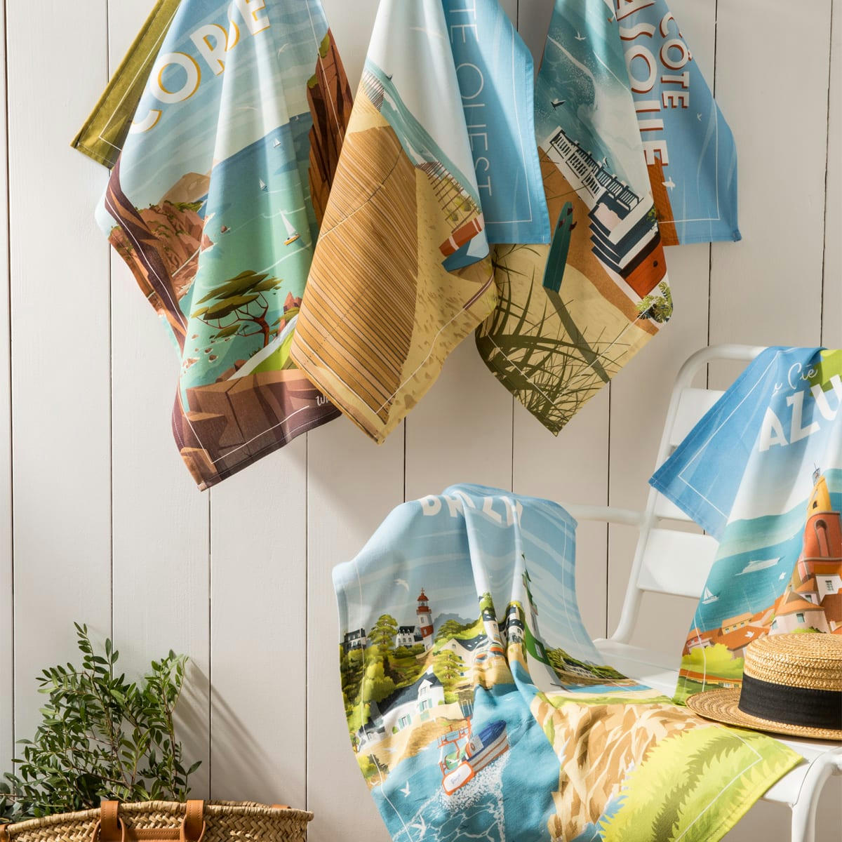 CÔTE BASQUE - Torchon imprimé en coton multicolore 50x75