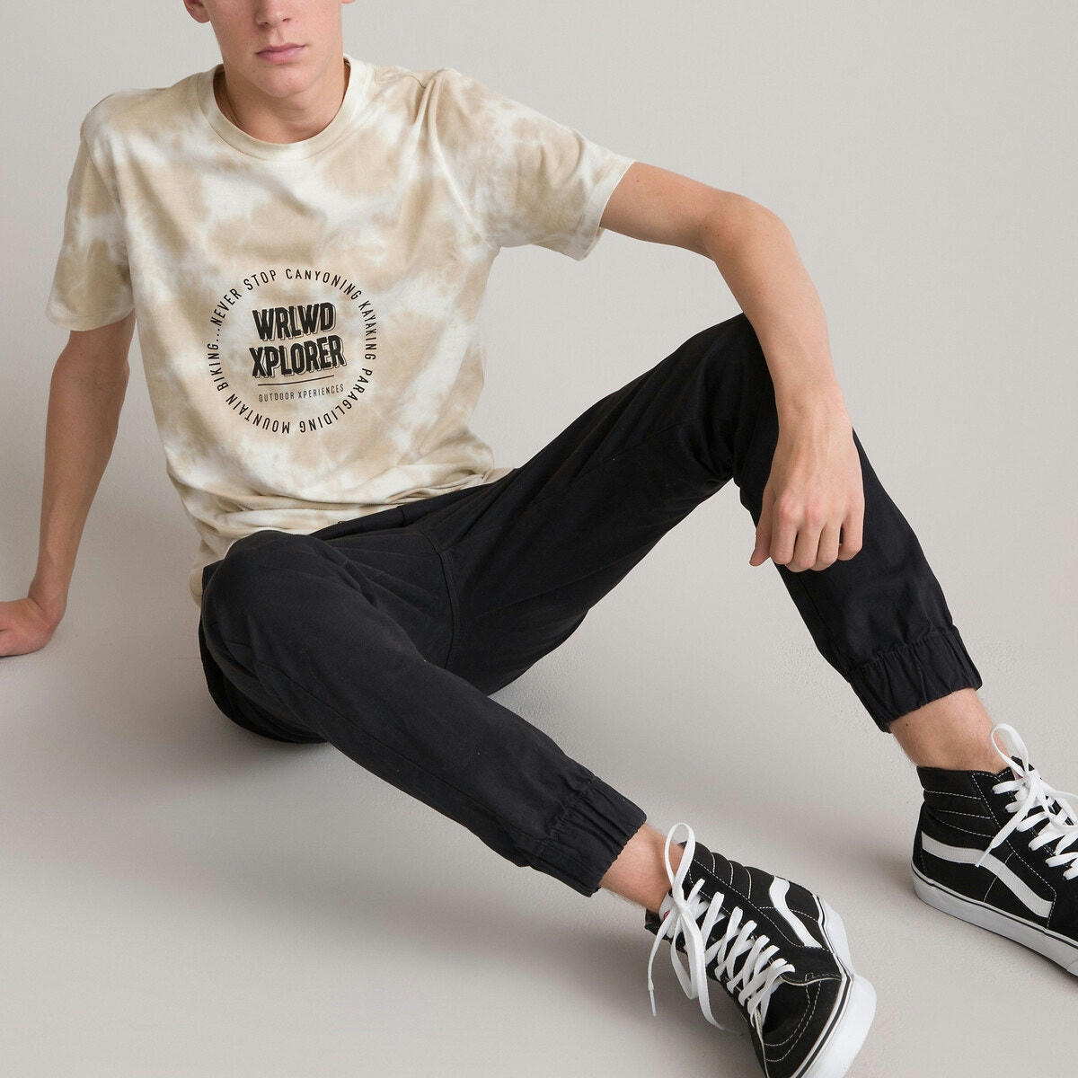 T-shirt col rond tie and dye, imprimé devant