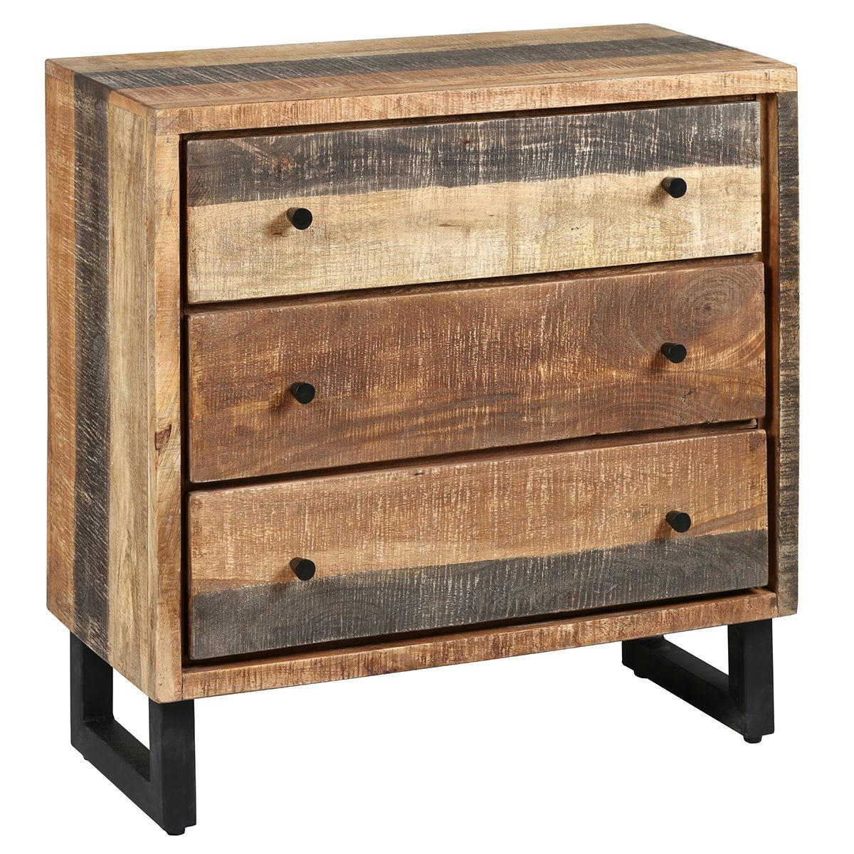 ODILON - Commode  3 tiroirs acier et bois massif
