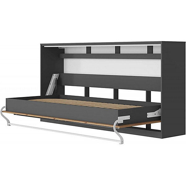 Armoire Lit escamotable 90x200cm Supérieur Horizontal Lit Mural Anthracite-Chêne sauvage