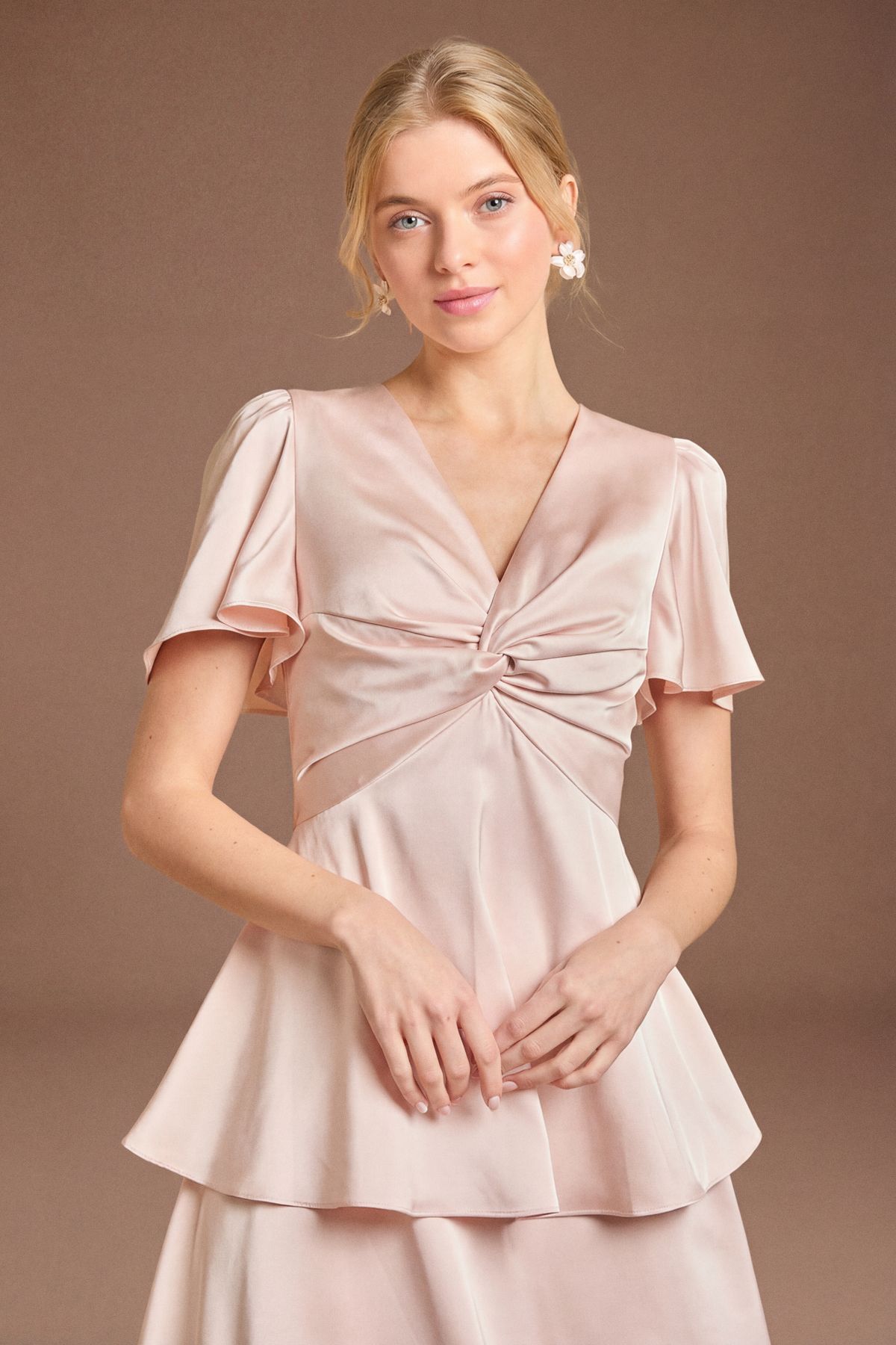 Oasis Satin Twist Front Tiered Bridesmaid Maxi Dress