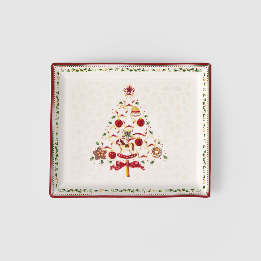 Winter Bakery Delight Cake platter - Red, Premium Porcelain