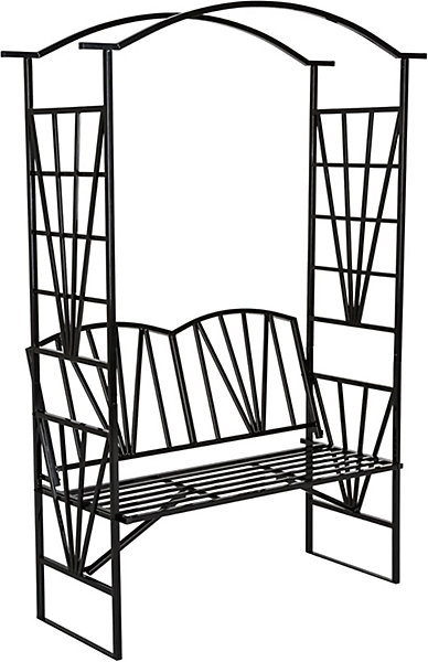Arche à rosiers 210 cm avec banc intégré Tuteur de jardin robuste en métal noir