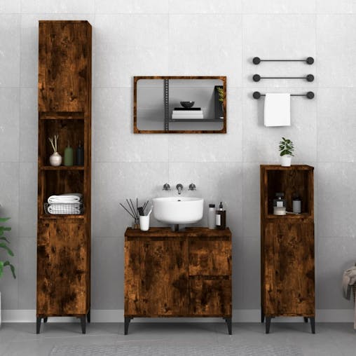 NNEVL Bathroom Cabinet Smoked Oak 30x30x190 cm Engineered Wood