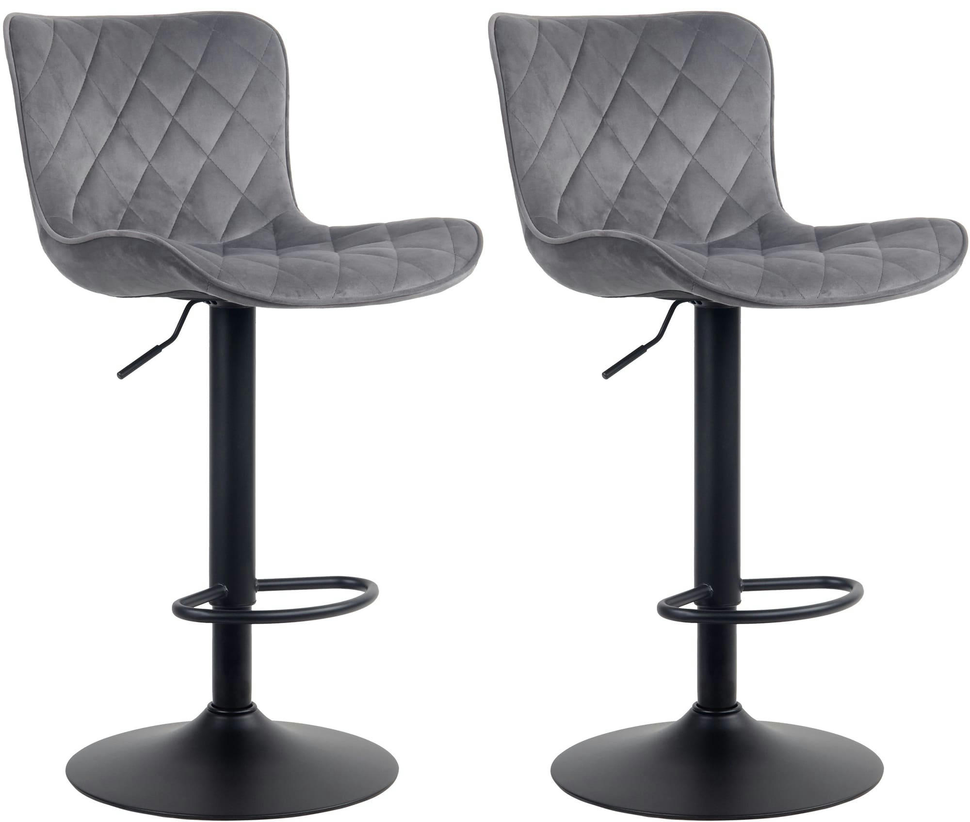 EMMA - Lot de 2 tabourets de bar ajustables pivotants velours Gris foncé