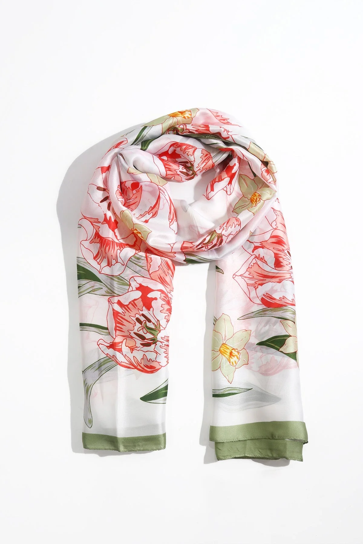 Floral Pastel Green Border Scarf