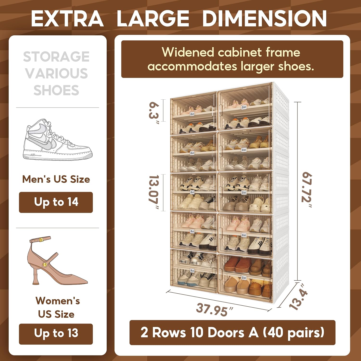 ANTBOX Foldable Shoe Rack Cabinet with Clear Doors, Extra Large Shoe Organizer for Entryway & Closet, Portable Dust-Free Storage Shelf Holds 40 Pairs (X-Large 40 Pairs)