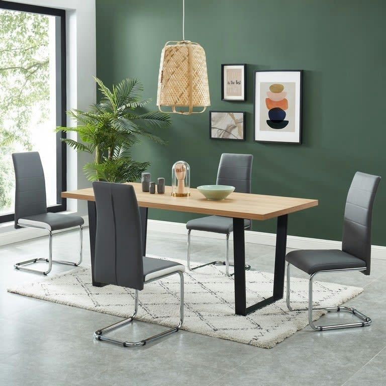 MARA - Lot de 4 chaises  simili gris et blanc pieds métal chromé