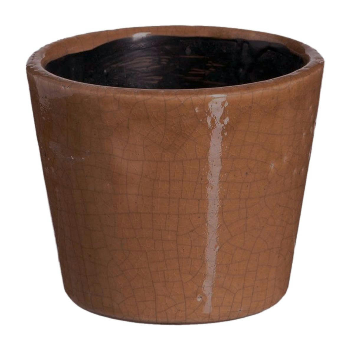 - Cache-pot ocre en céramique vieillie H12cm