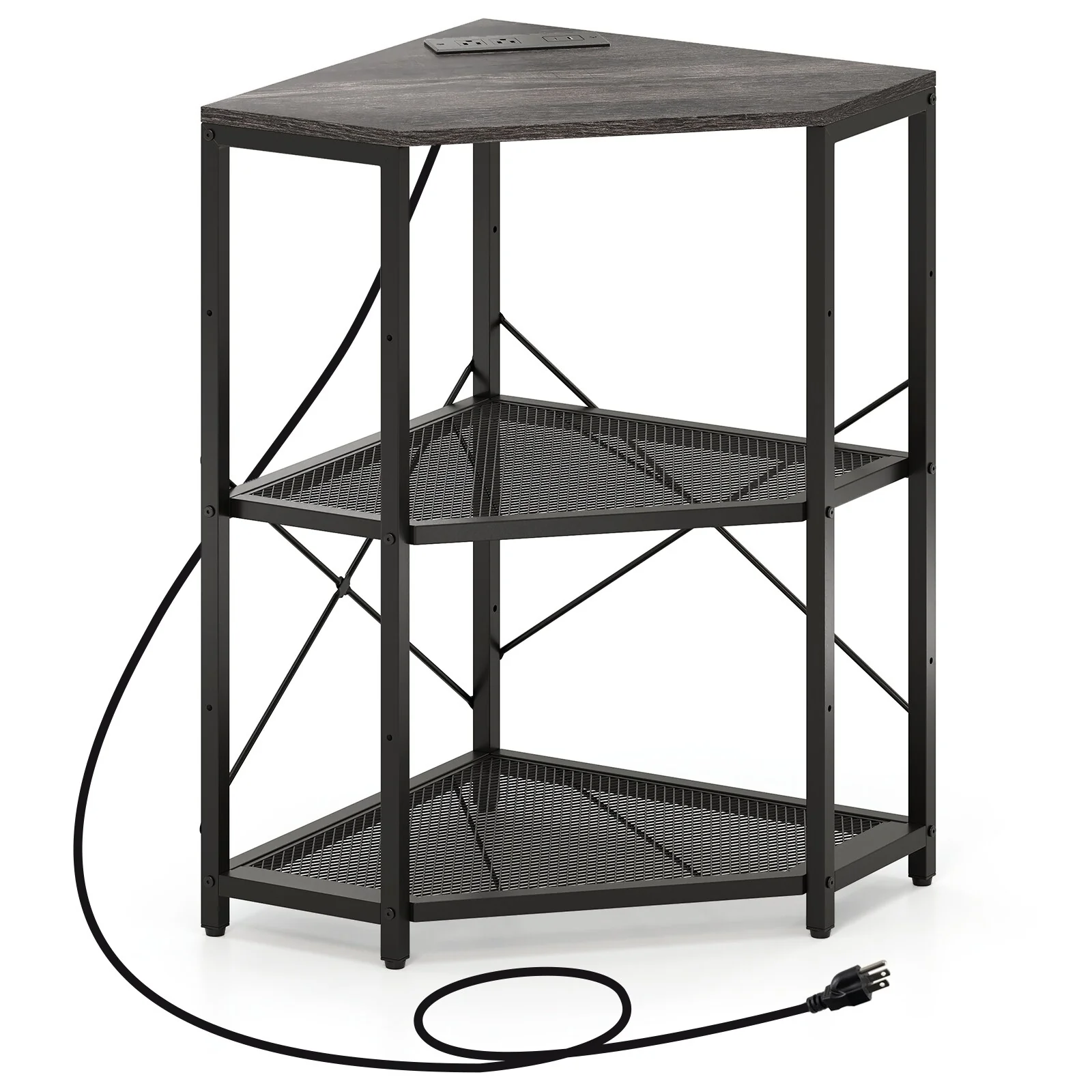 Metal and Engineered Wood Corner Printer Table with Power Strip and Adjustable Shelves - 20 L x 20 W x 31 H
