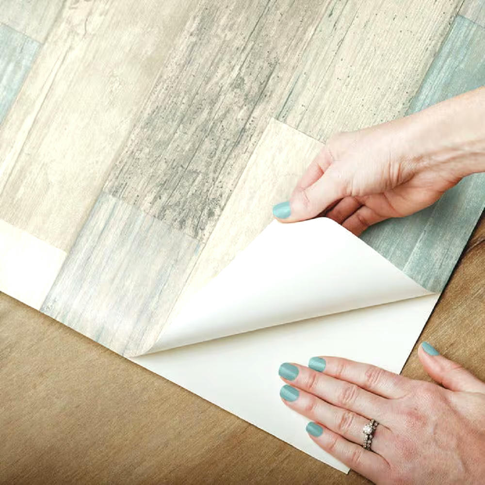 RoomMates Peel & Stick Removable Wallpaper, Repositionable & Washable, 20.5-in x 16.5-ft, Weathered Plank Blue