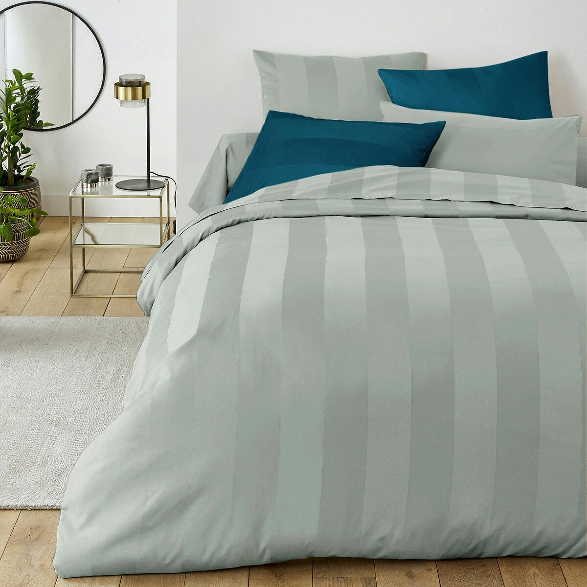 Drap housse satin de coton larges rayures