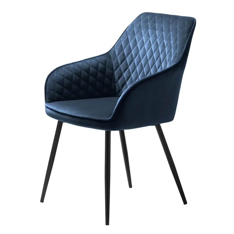 Eetkamerstoel Blauw Met Armleuning - Velvet - Stoel Milton - Set van 2
