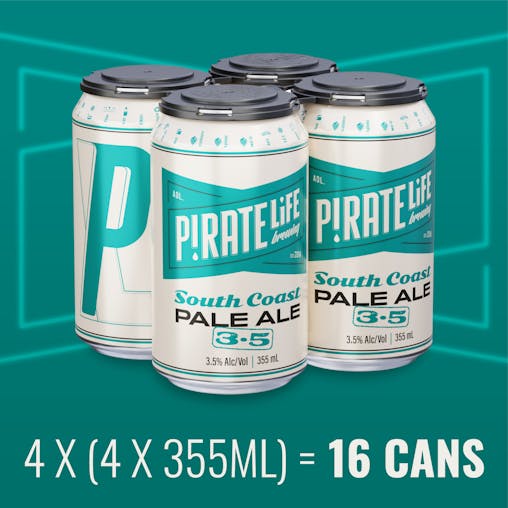Pirate Life South Coast Pale Ale 3.5%, Mid-Strength Pale Ale, Bright & Refreshing Beer, 3.5% ABV, 355mL (Case of 16 Cans)