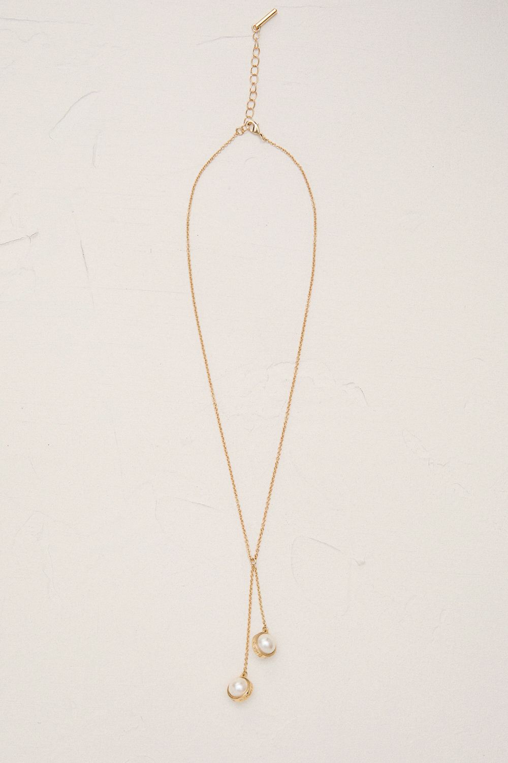 KarenMillen 14kt Gold Plated Logo Pearl Double Drop Necklace