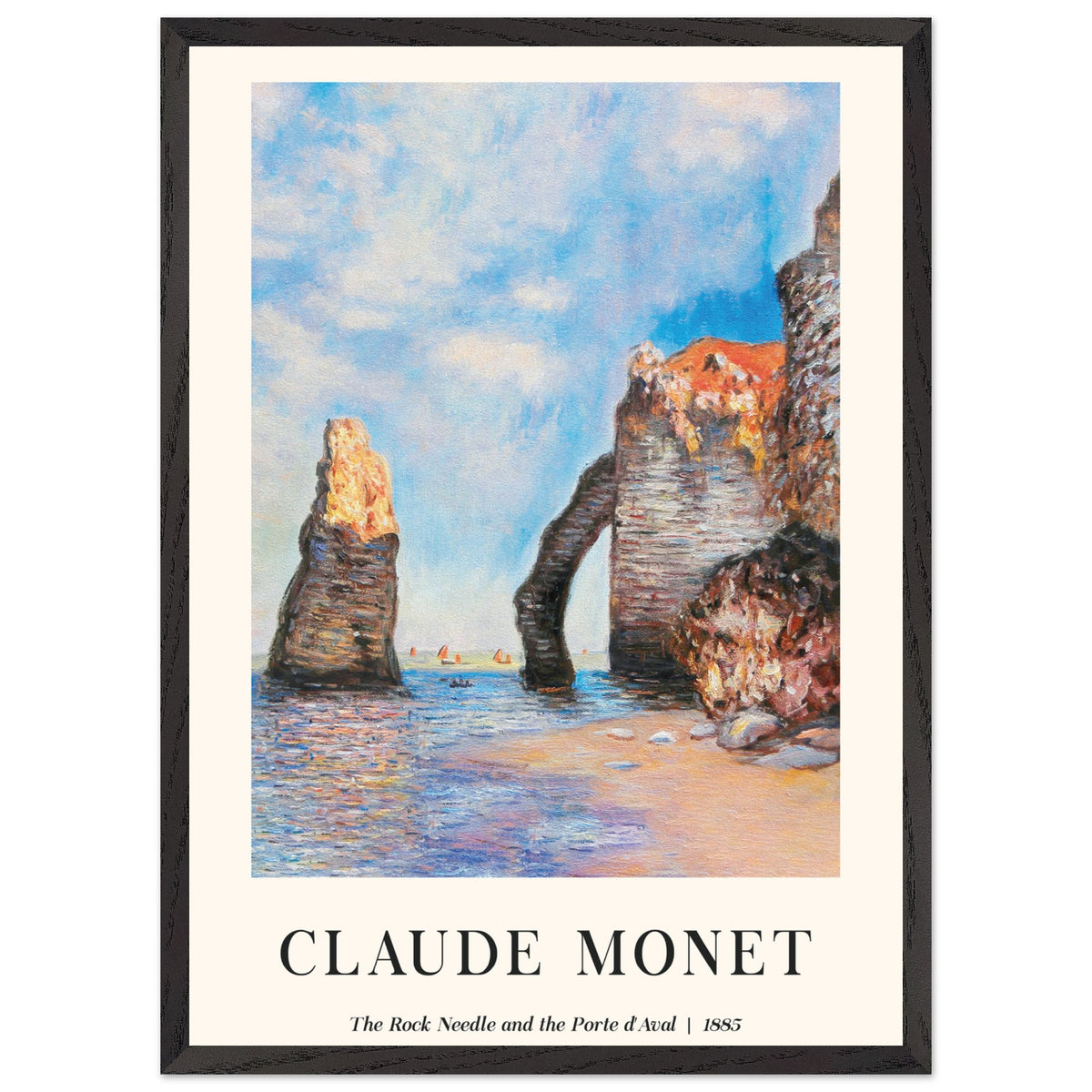 Artfulprints Poster met Lijst Claude Monet - The rock needle and the porte d'aval  - 50x70 cm - Lichtblauw
