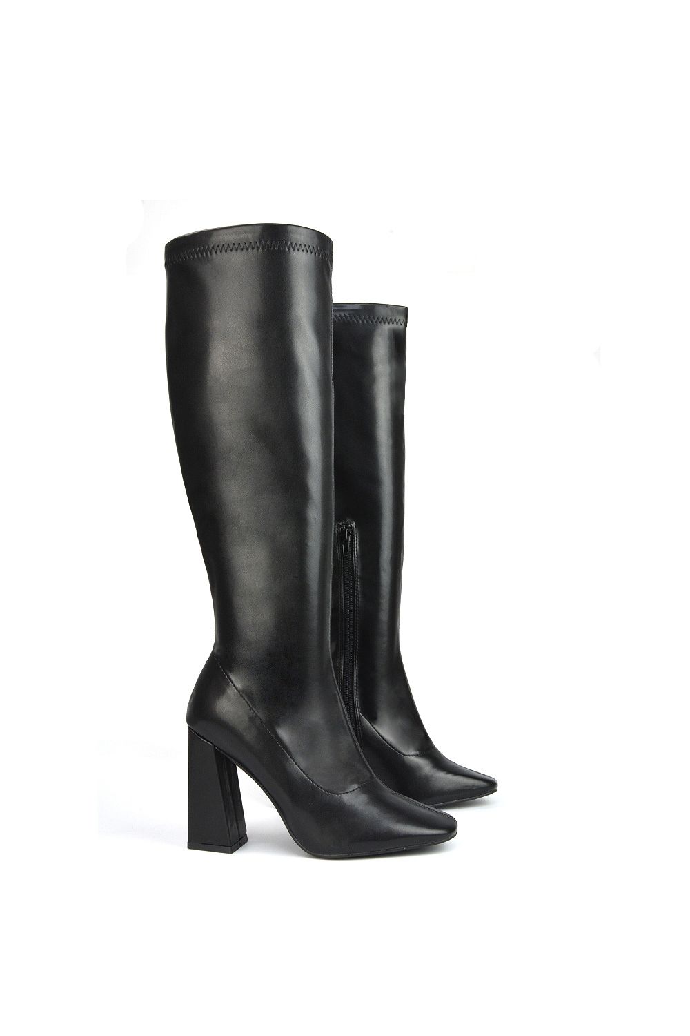 XY London Gia' Square Toe Block High Heel Knee High Boots