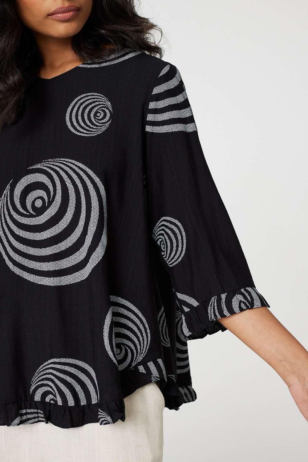 Izabel London Abstract Print Frill Hem Tunic Top