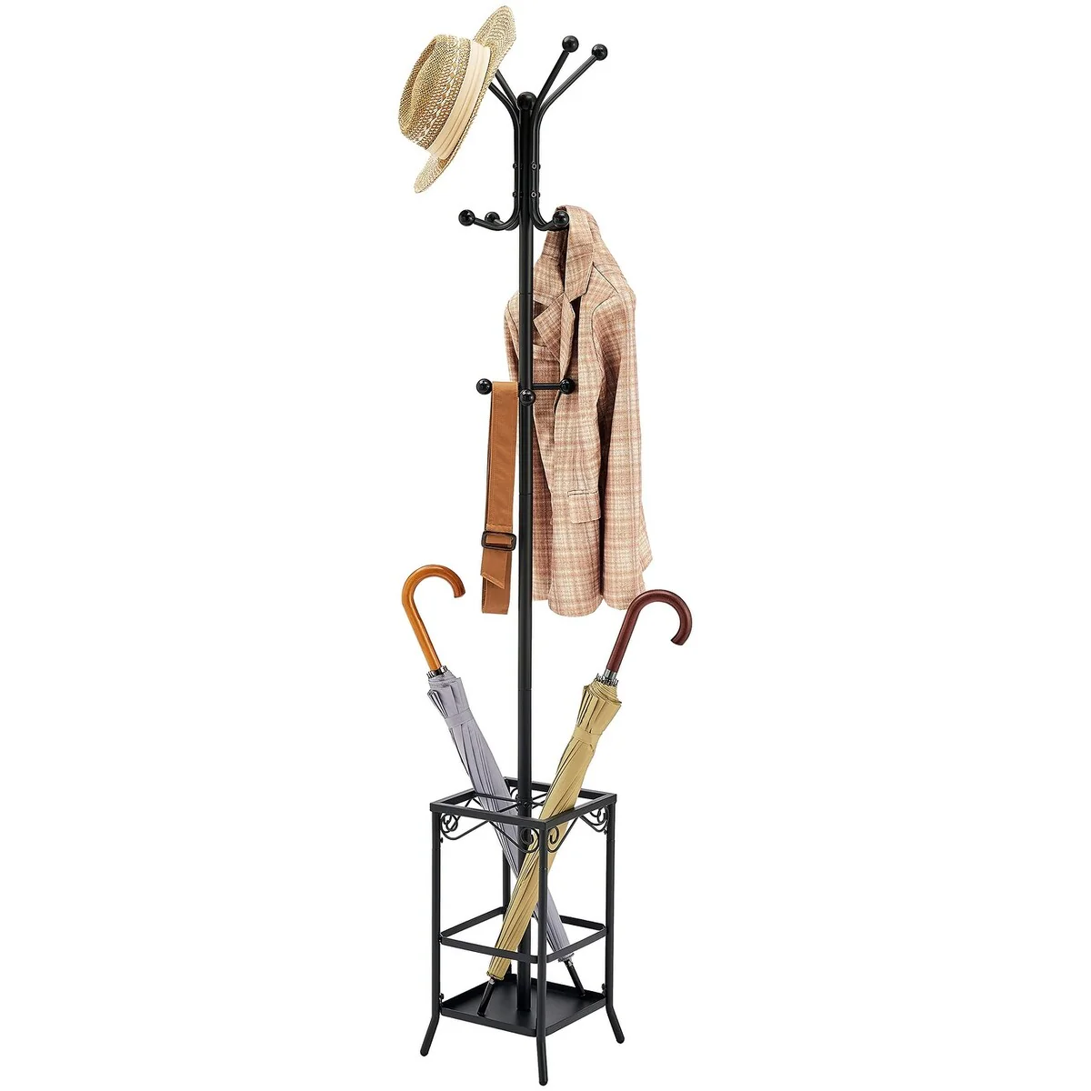 Coat Rack Freestanding,Entryway Coat Hanger Stand,Umbrella Holder,Hall Tree With 12 Hooks,Standing Coat Rack