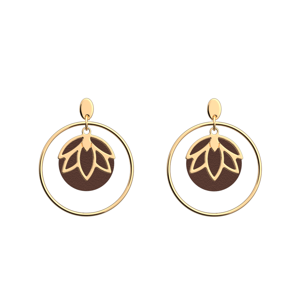 Boucles d'oreilles Lotus, cuirs réversibles Mocha / Marron Glacé