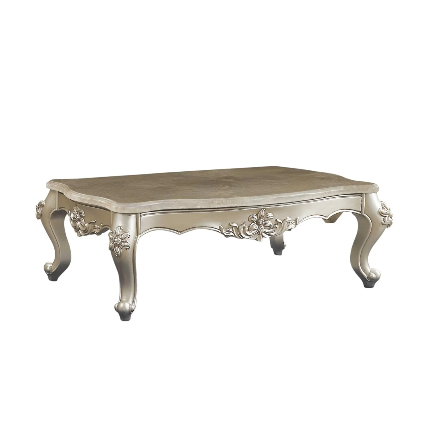 35 X 57 X 20 Marble Champagne Wood Coffee Table