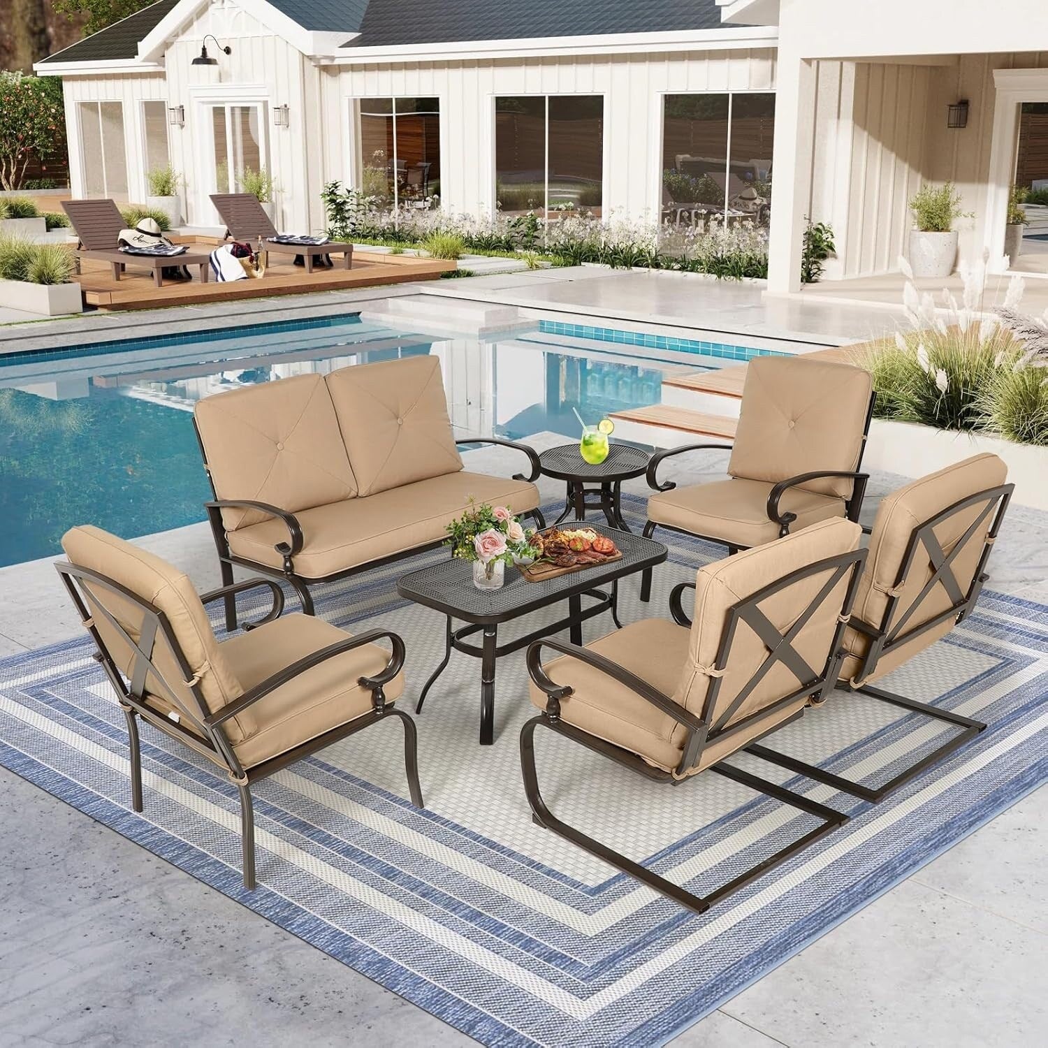 SUNCROWN 7-Piece Outdoor Metal Furniture Conversation Patio Set