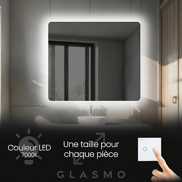 Miroir avec LED Illumination Salle de Bain - Faye, 120x70 cm, Miroir Mural Avec éclairage, Blanc Froid 7000K