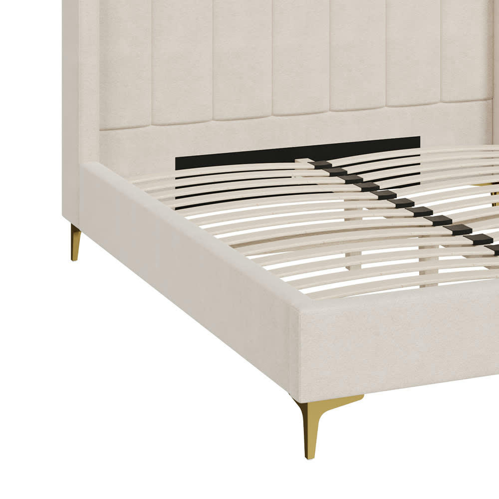 KODA - Lit double 140x190 cm en tissu beige et pieds doré