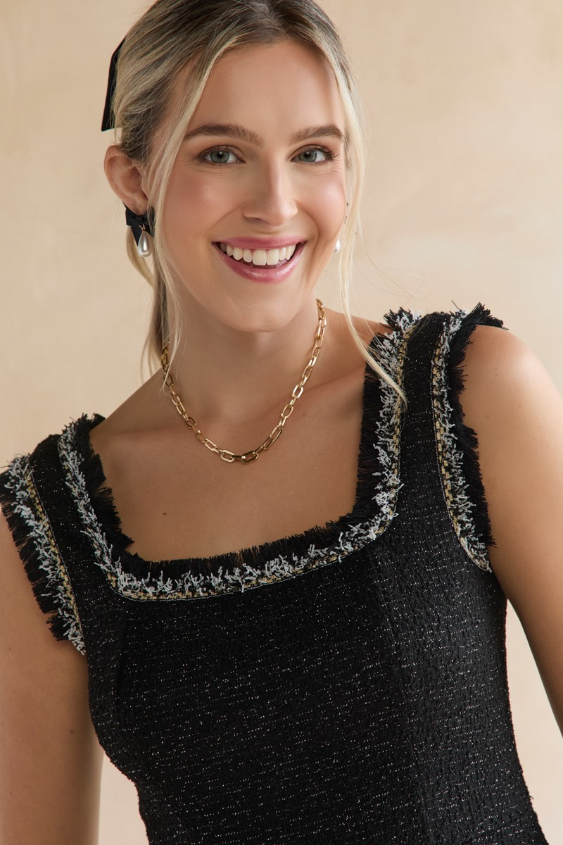 Barbara Frayed Hem Tweed Dress