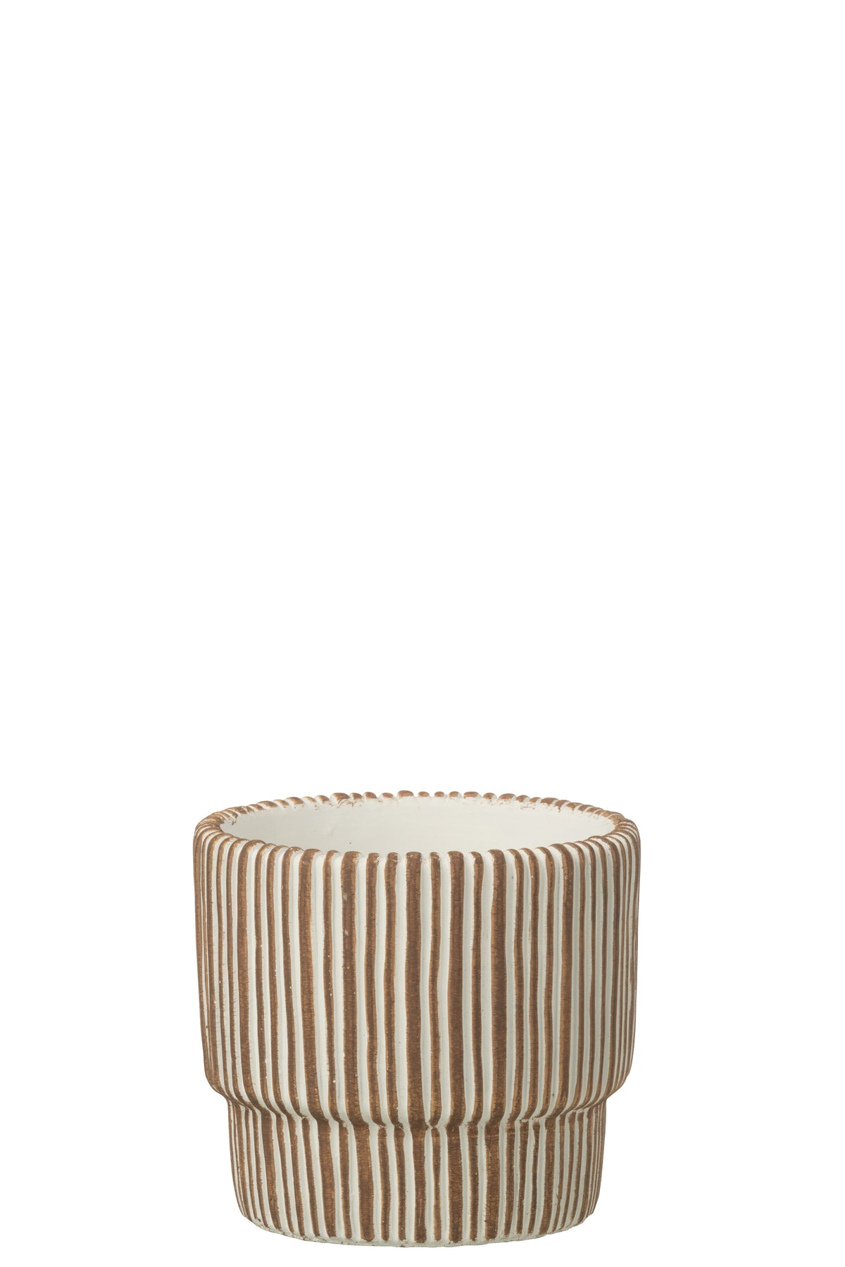 J-Line bloempot Rond Gestreept - cement - bruin/wit - small