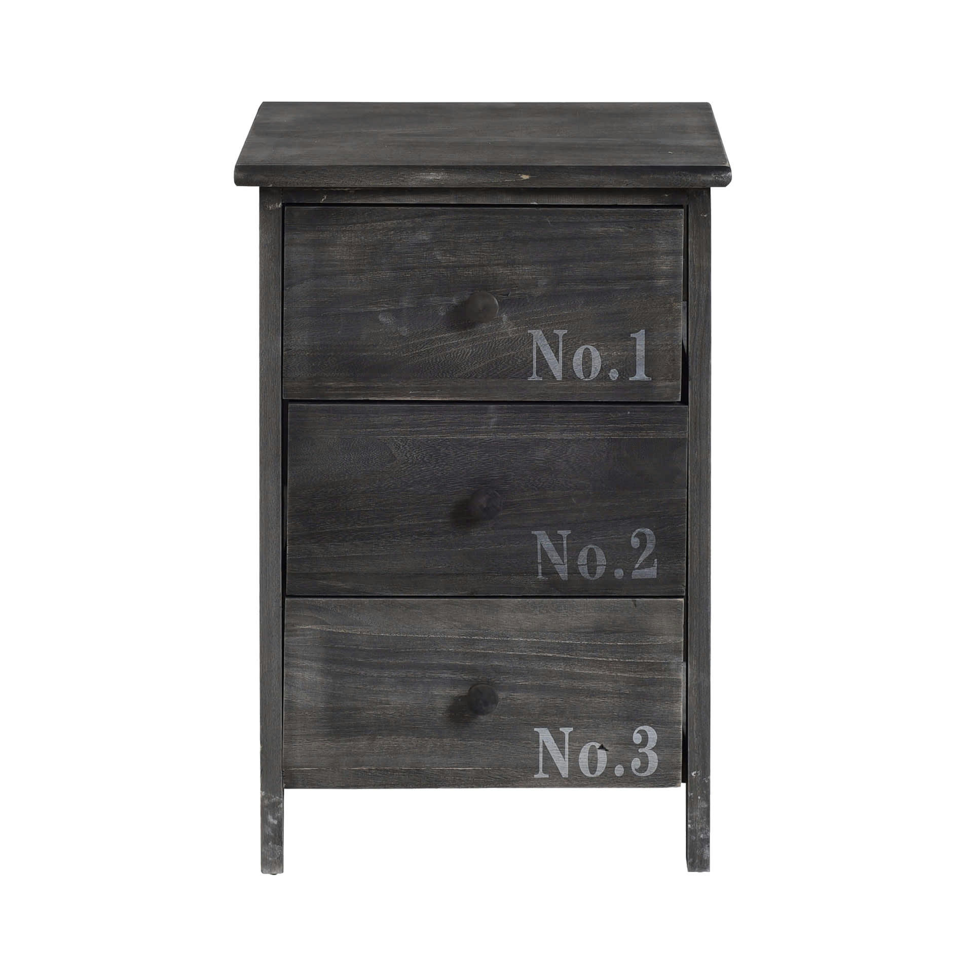 - Table de chevet en bois gris et blanc avec 3 tiroirs